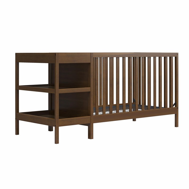 Juaniqua 3-In-1 Convertible Crib & Changer Combo, Walnut