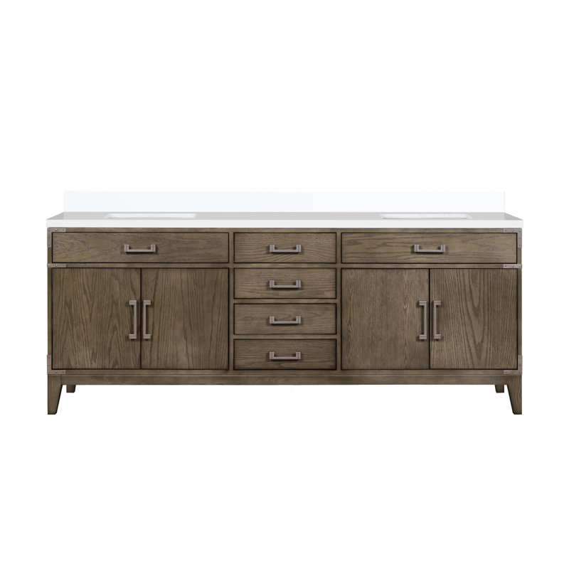 Laurel 84 in W x 22 in D Double Bath Vanity Top, White Quartz, Gray Oak