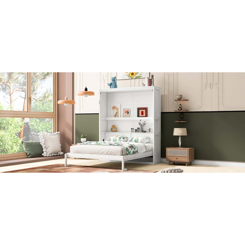 Grand lit escamotable mural avec tablettes