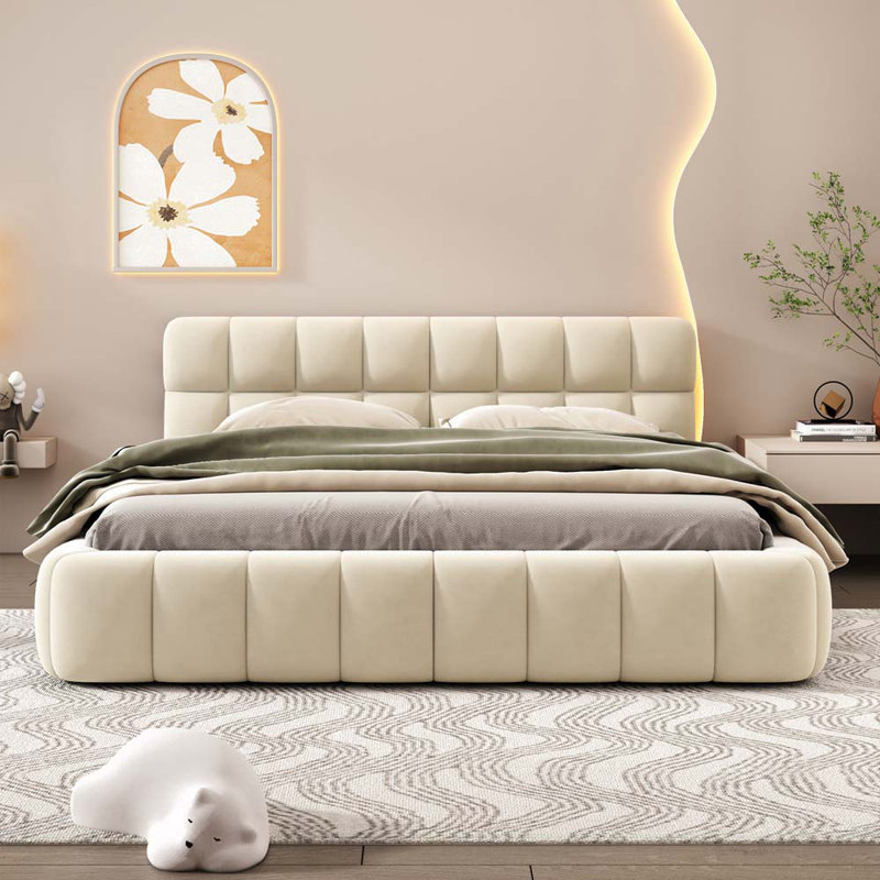 Delphia Upholstered Platform Bed, Beige
