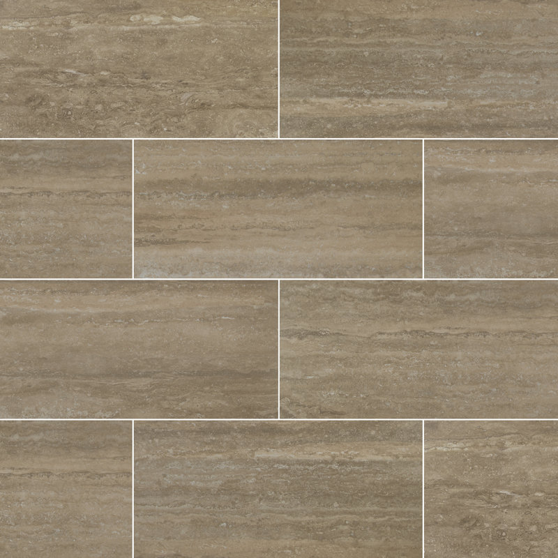Linden 12 in. x 24 in. Matte Porcelain Travertine Look Floor and Wall Tile, Roan