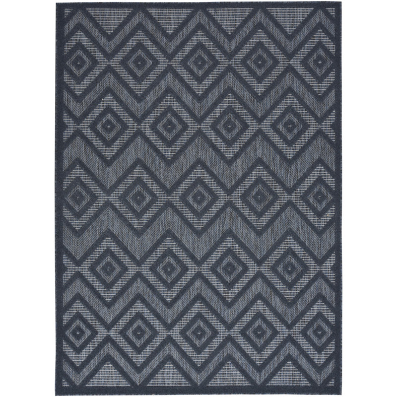Foundry Select Versatile Diamond Navy Blue Indoor/Outdoor Area Rug, Rectangle 4' x 6'