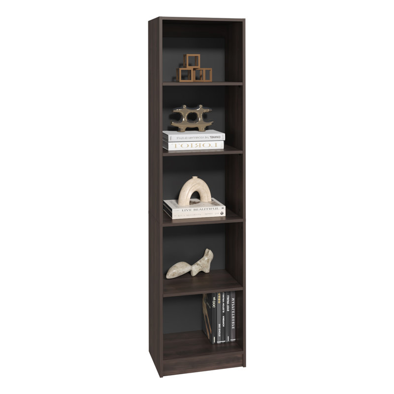 Bibliothèque compacte avec plusieurs tablettes, parfaite pour les petits espaces et le rangement organisé, noyer foncé / wengé noir