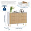 Commode 6 tiroirs en bois cannelé de 47,2 po de largeur avec poignées en métal pour la chambre à coucher