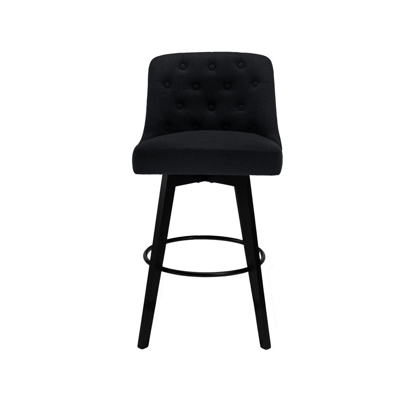 Swivel Upholstered 30'' Bar Stool Wood Leg, Bar Stool (30" Seat Height), 1, Black