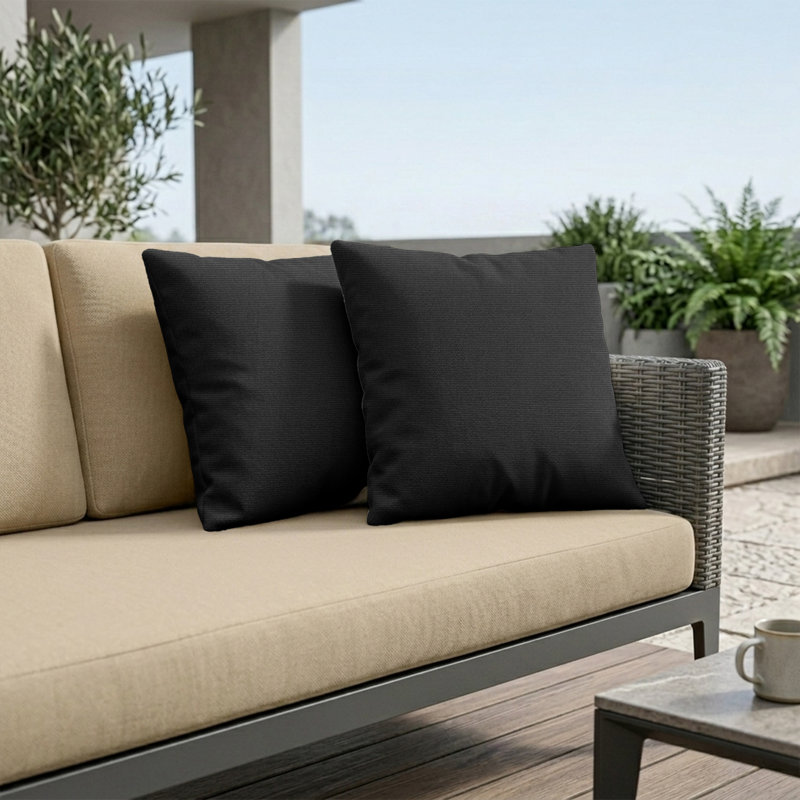Sunbrella Square Weather Resistant Outdoor Pillow Cover and Insert, 18"H x 18"W, Black