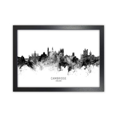 Cambridge England Skyline Black White City Name by Michael Tompsett - Print