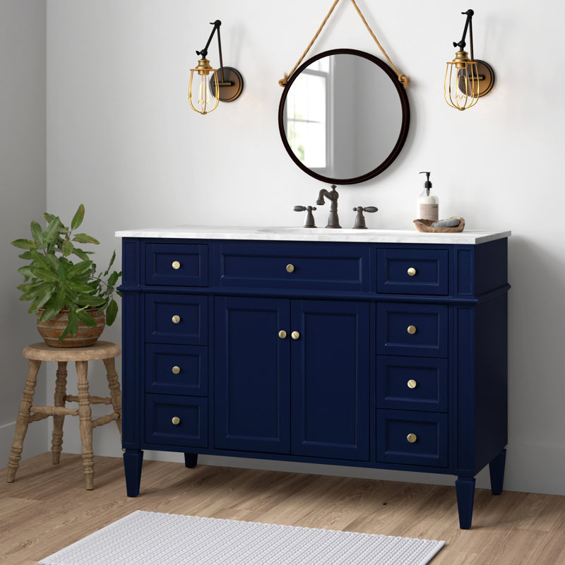 Rivers 48'' Single Bathroom Vanity with Carrara Marble Top, Blue