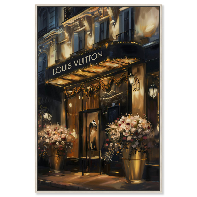 «Elegant Night Storefront» par Art Remedy, Silver, Reproduction encadrée sans passe-partout, H 55 po x l 37 po