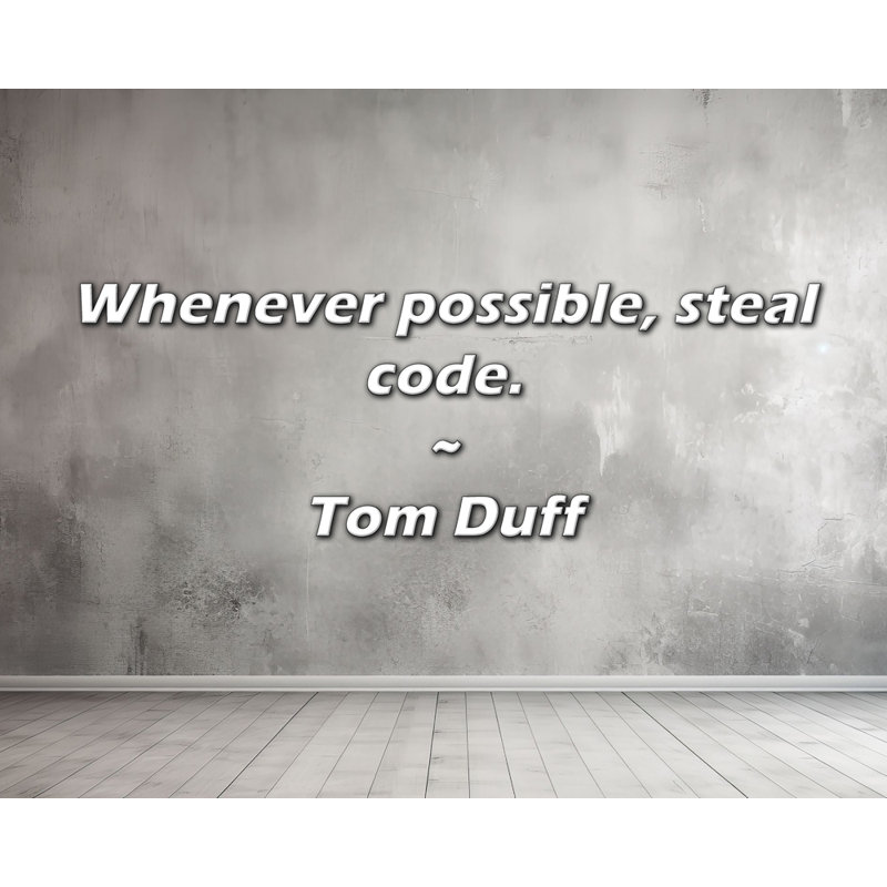 Citation artistique «Chaque fois que possible, volez du code». Toile tendue par Tom Duff Gallery, H 24 po x l 17 po