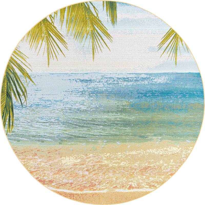Multi Provincetown Indoor/Outdoor Coastal Rug, Round 7'10"