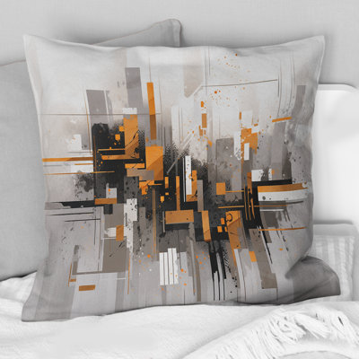 Orange Grey Bold Stripes - Cubism Printed Throw Pillow