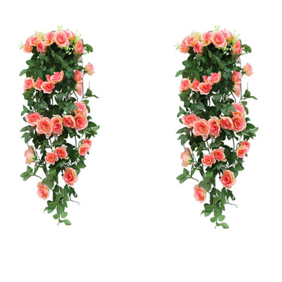 4Pcs Artificial Hanging Rose Flowers for Outdoors Rose Vine Garlands for Decoration Artificial Hanging Plants for Home Living Room Garden Wedding Indoor Outside Decor
