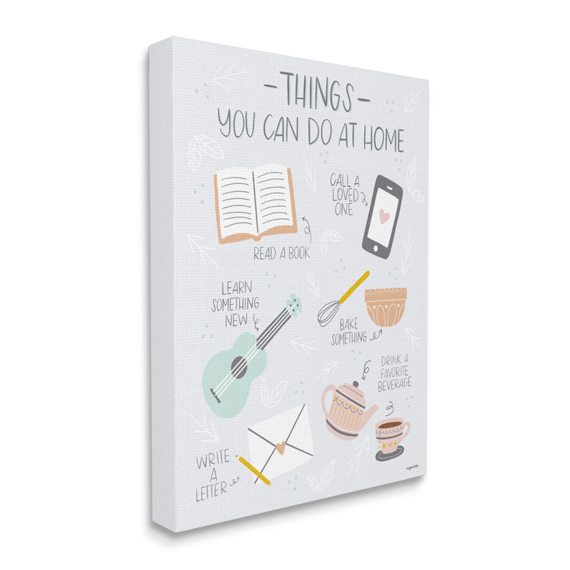 Ae-905 " Things To Do At Home Illustrated Self Care Guide ", Wrapped Canvas, 30" H x 24" W x 1.5" D