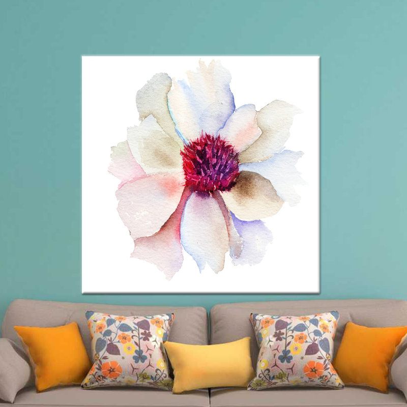 Élégante impression à l'aquarelle de fleurs blanches: œuvres d'art sur toile abstraites, toiles à cadre blanc 1P