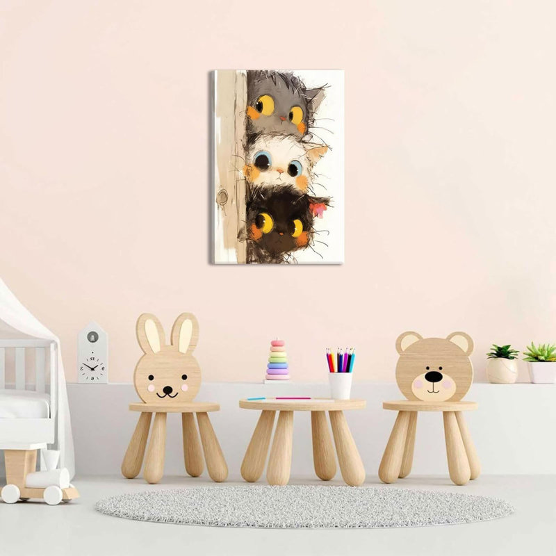 Mignon petit chaton, impression sur toile, chat amusant, décoration murale, image, trois chatons