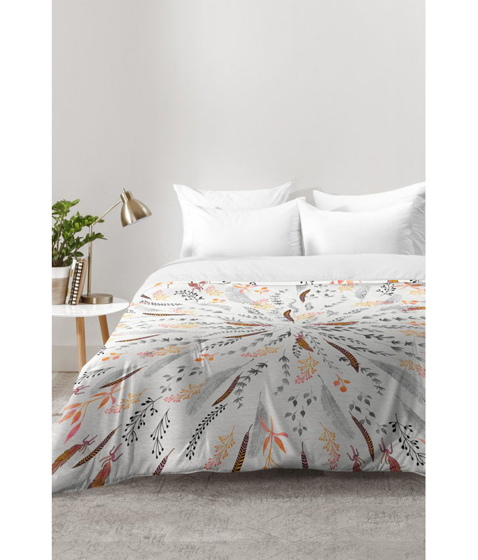 Ensemble d'édredon à motif plumes, Édredon double / grand + 2 taies décoratives sta