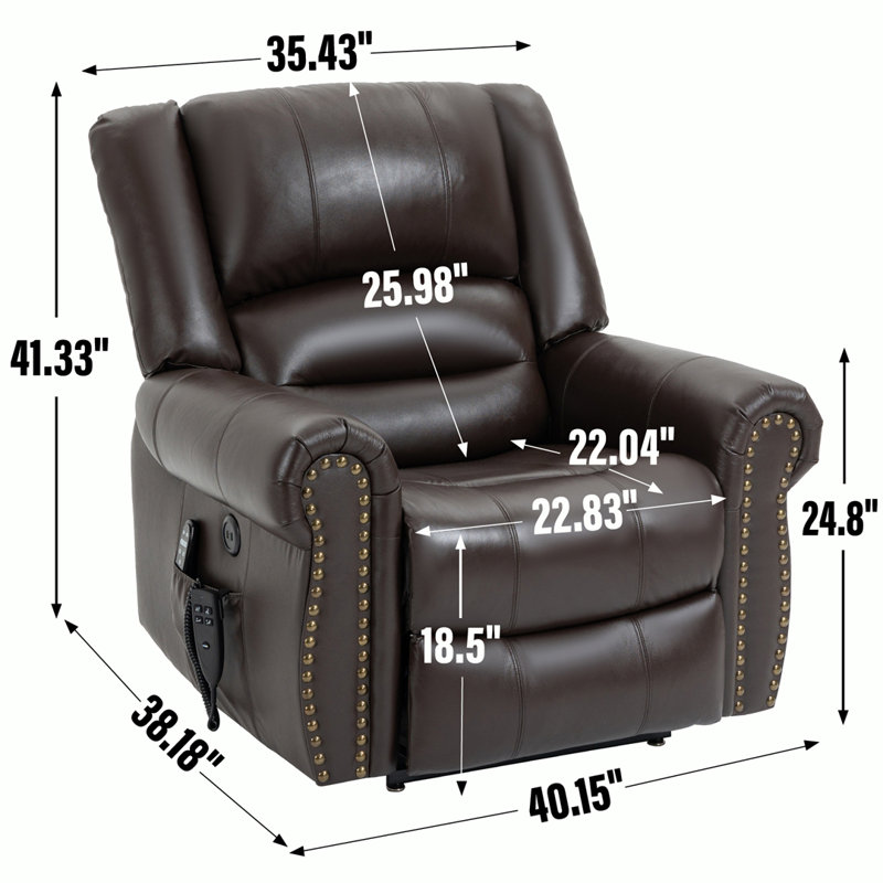 Fauteuil inclinable électrique Eysan, Cuir véritable brun