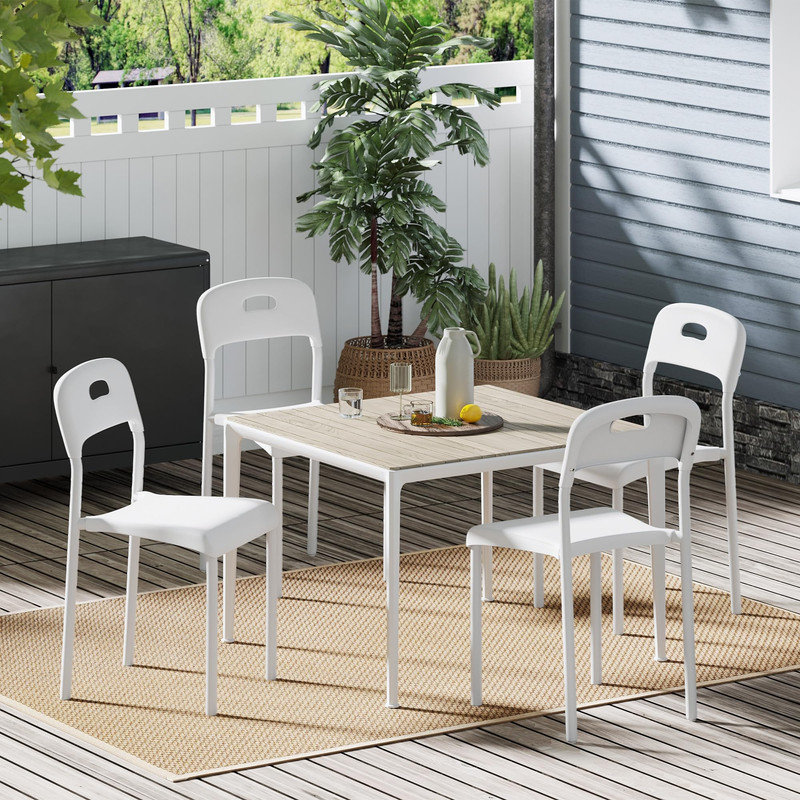 Set of 4 Modern  Stackable Plastic Dining Chairs w/ Metal Legs,Waterproof & Stain-Resistant , White