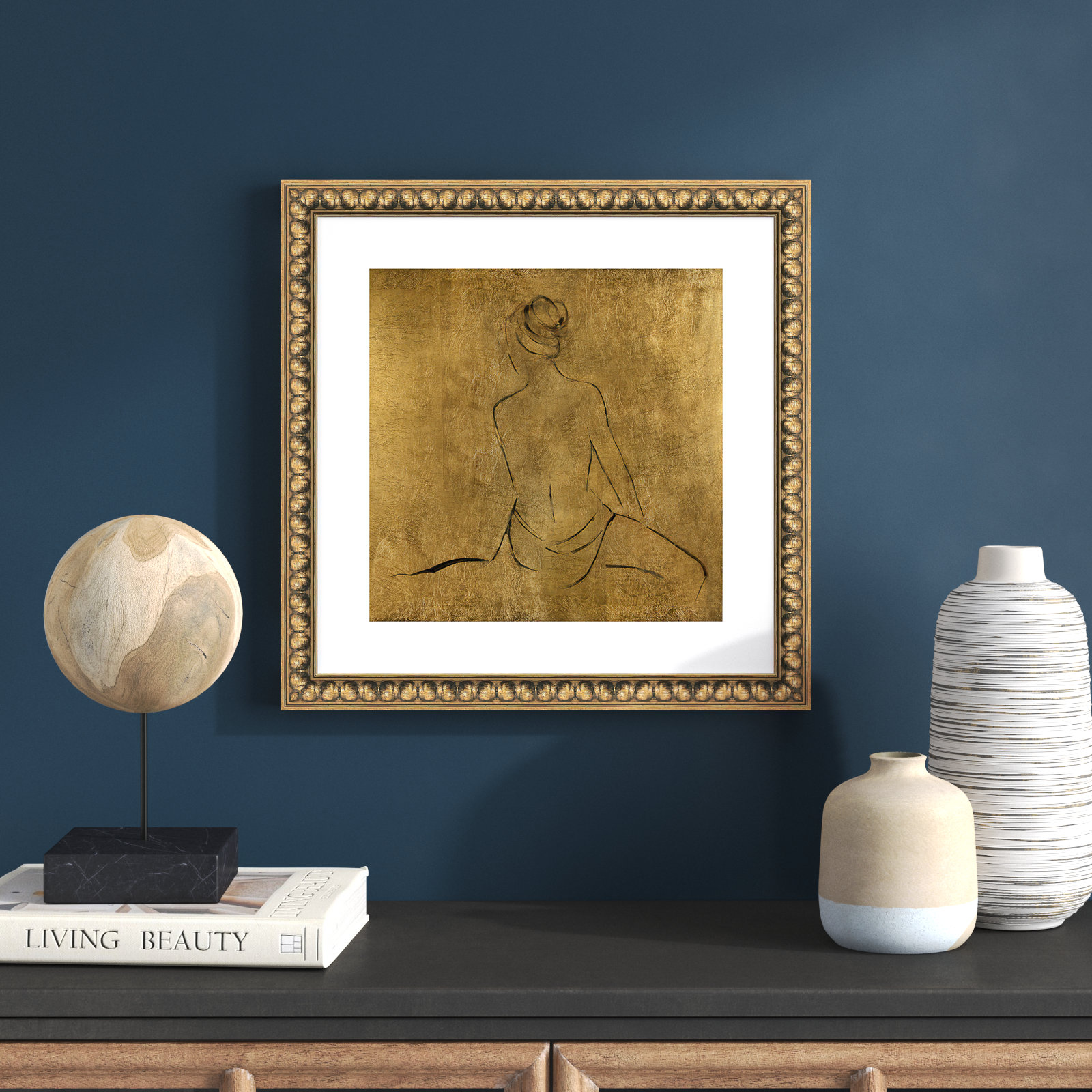 Golden Bather II by Sally Swatland - Painting Print, Gold Bead Framed Paper, 18.25" H x 18.25" W x 1.13" D