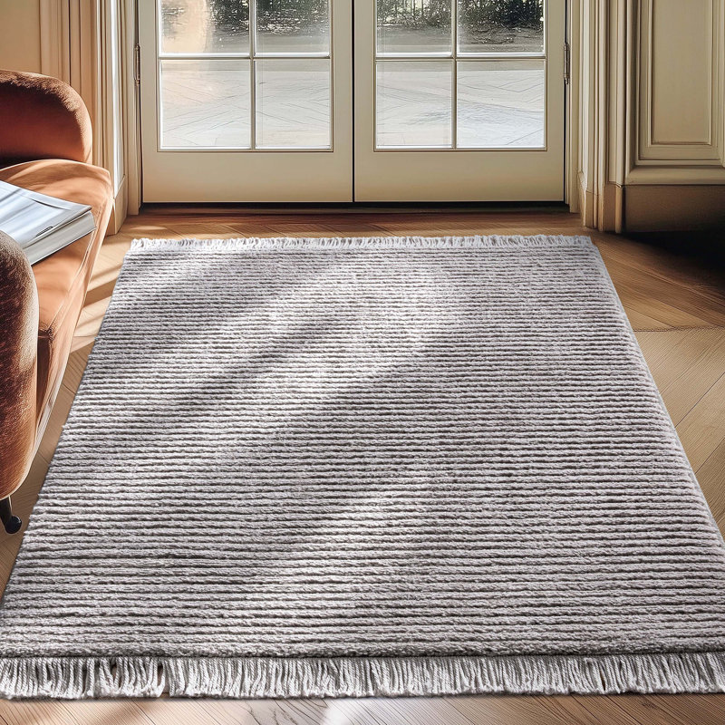 Tapis taupe texturé ivoire ultra-doux Marina Carlow, Rectangle 3 pi 11 po x 5 pi 3 po