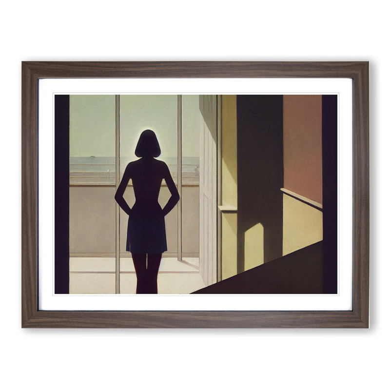 XH1022-10282X Woman at the Window 1 Piece Single Picture Frame Wall Art, 25cm H x 34cm W x 2cm D, Walnut Framed