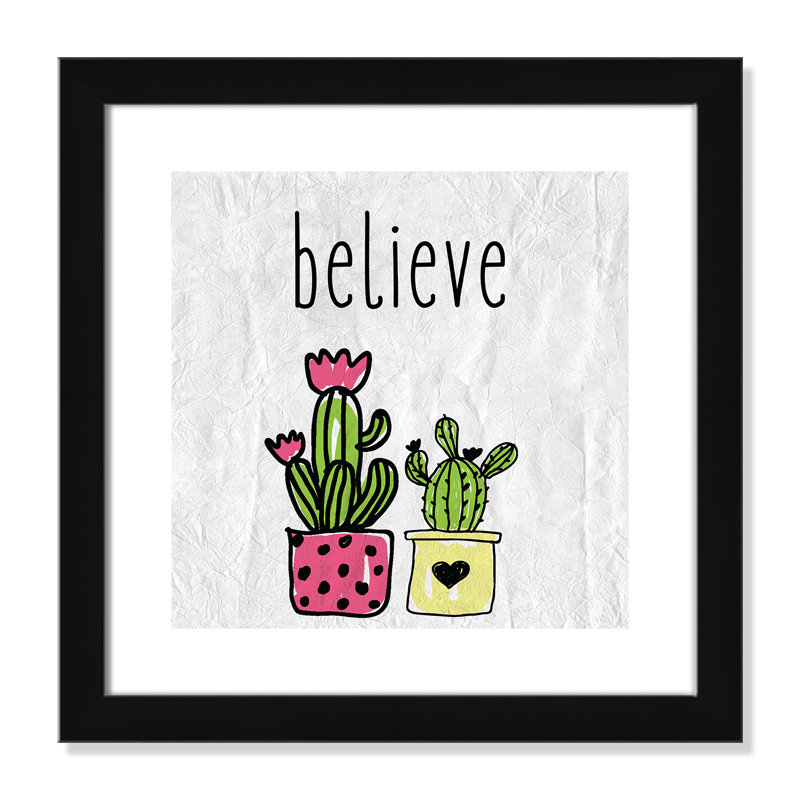 Cacti B Framed Art, 16" H x 16" W x 0.6" D, Black Flat Framed