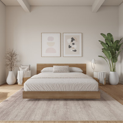 Lit plateforme très grand avec tête de lit Satori, chêne brun