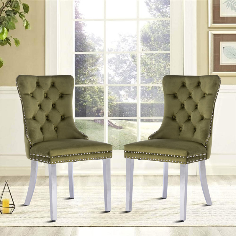 2 Pcs High-End Tufted Solid Wood Contemporary Velvet Upholstered Dining Chair With Wood Legs Nailhead Trim,Upholstered dining room chair,dinning chair,kitchen chair