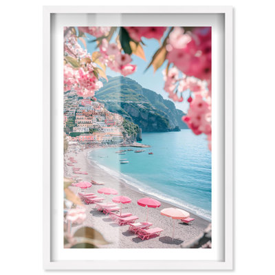 Pink Umbrellas I Travel Photography Shadowbox Print by Notoriart
