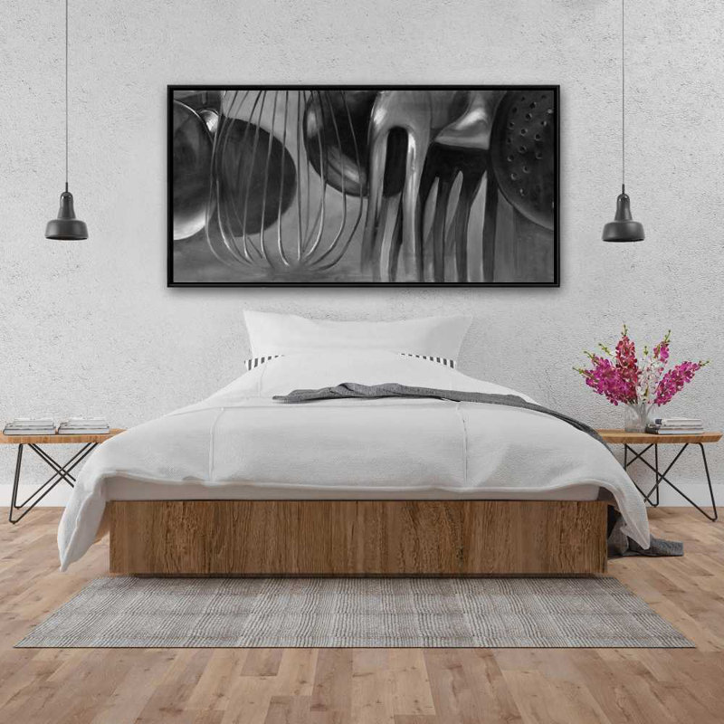Outils de cuisine encadrés, toile noire | Décoration intérieure