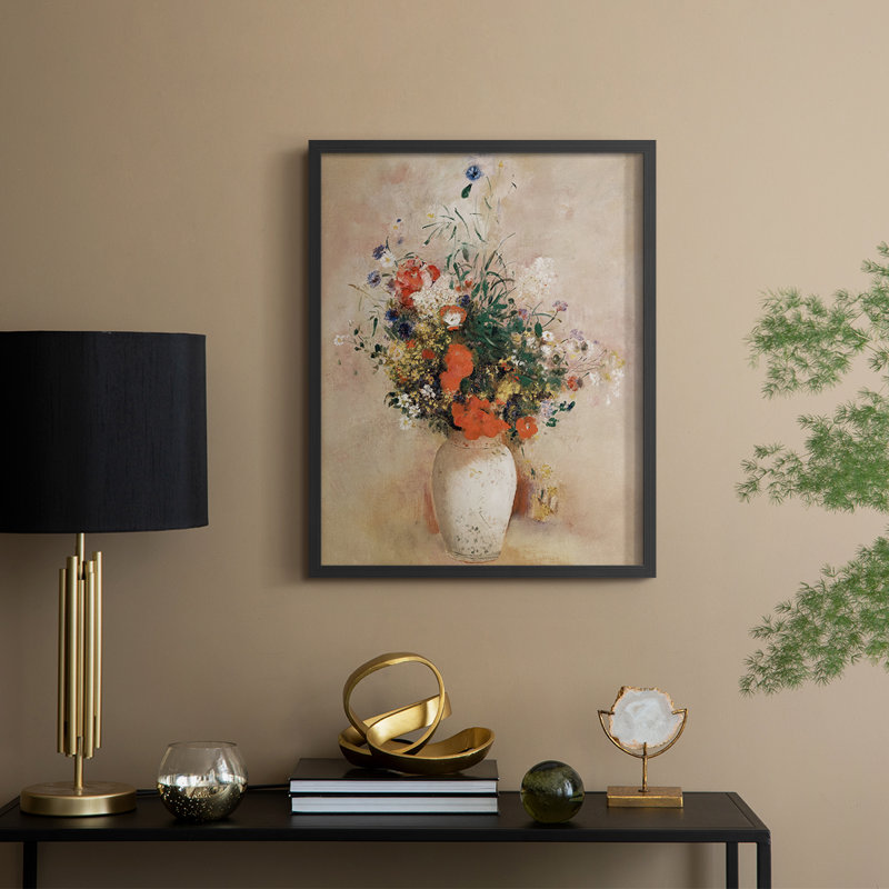 Reproduction florale vintage encadrée CECLVII - bois massif, Noir, noir, noir, noir, H 30 po x l 24 po
