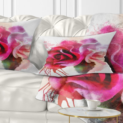 Coussin lombaire avec éclaboussures de couleur roses florales