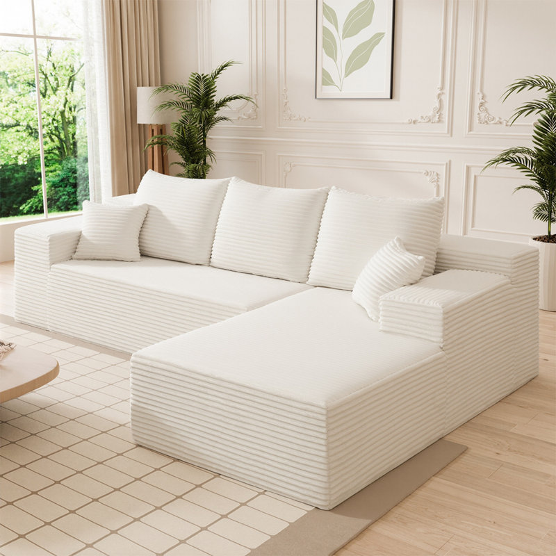 Méridienne 107 po, Velours côtelé blanc