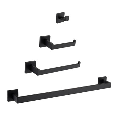 Matte Black Bathroom Fixtures Kit - 4 Pieces, Made Of 304 Stainless Steel, Rust-, , Modern Feature, Simple Installation For Different Spaces 4 Steel Gear Black, Look, Easy Various Areas