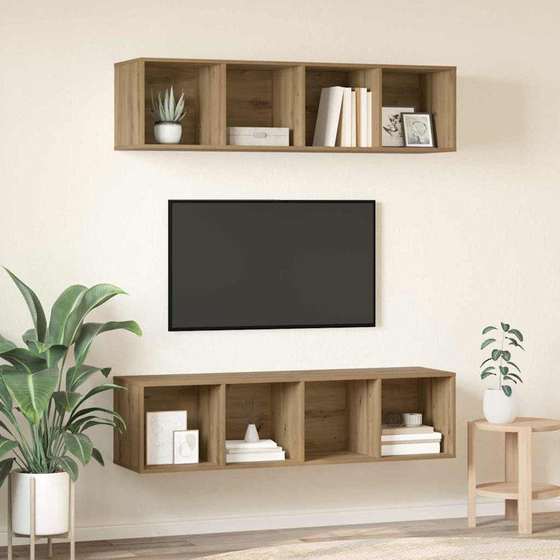 TV Cabinet Set 2 Pcs, (4 Shelves) 142.5cm H x 37cm L x 37cm W, Artisan Oak