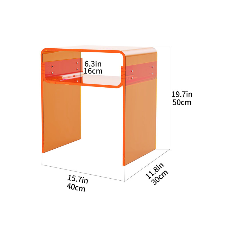 Devontre Modern Acrylic 2-Tier Home Decor, Nightstand, Anti-scratch Modern Side Table, Orange