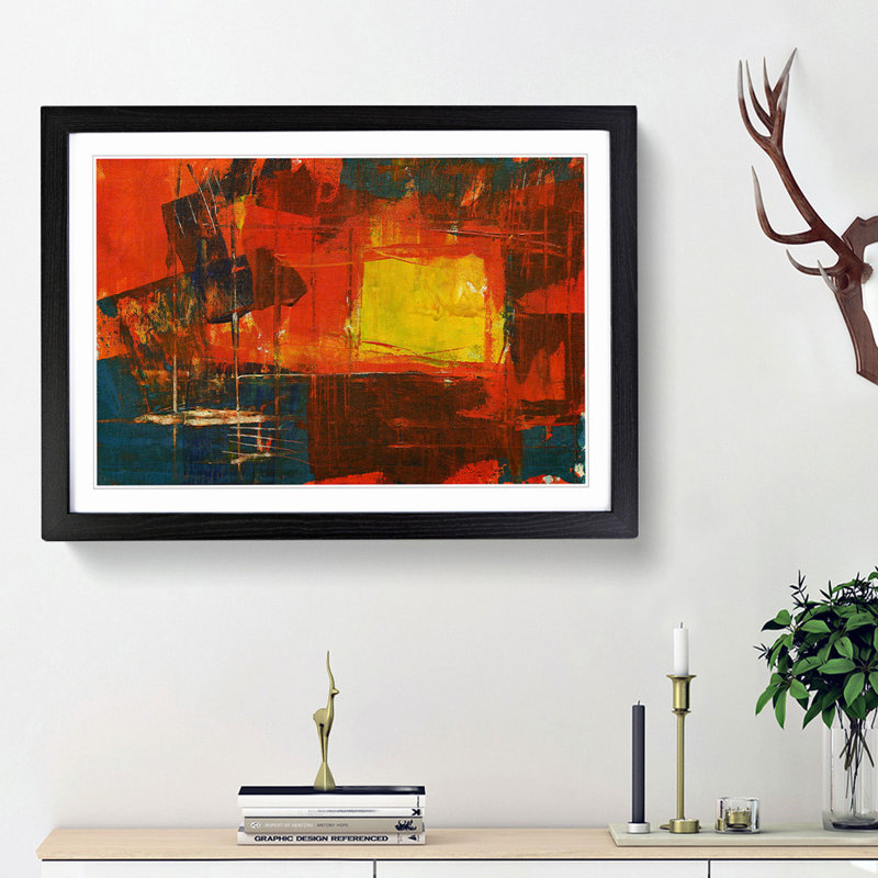 Abstract Art Painting Vol.159 by S.Johnson - Framed Print, 48cm H x 65cm W x 2cm D, Black Framed
