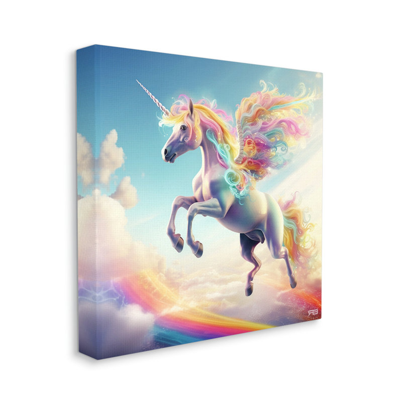 «Unicorn with Rainbow Mane» par RB, reproduction de photo sur toile, Estampe numérique Farmhouse