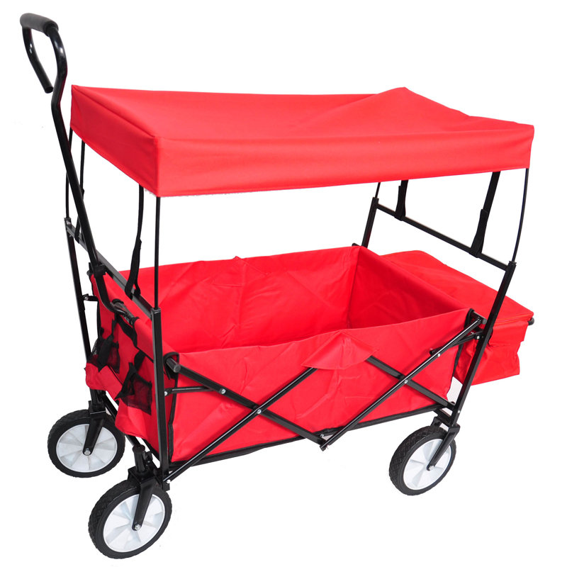 Heavy Duty Folding Portable Hand Cart with Removable Canopy, Red, 3.77' H x 4.1' W x 1.7' D