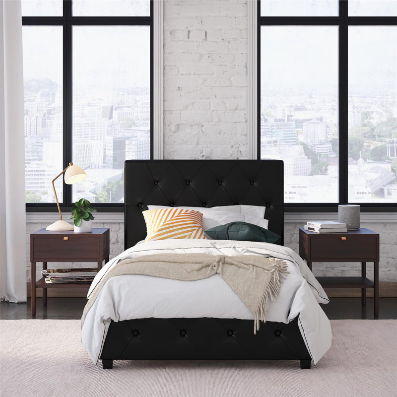 Bhaven Vegan Leather Platform Bed, Queen, Black