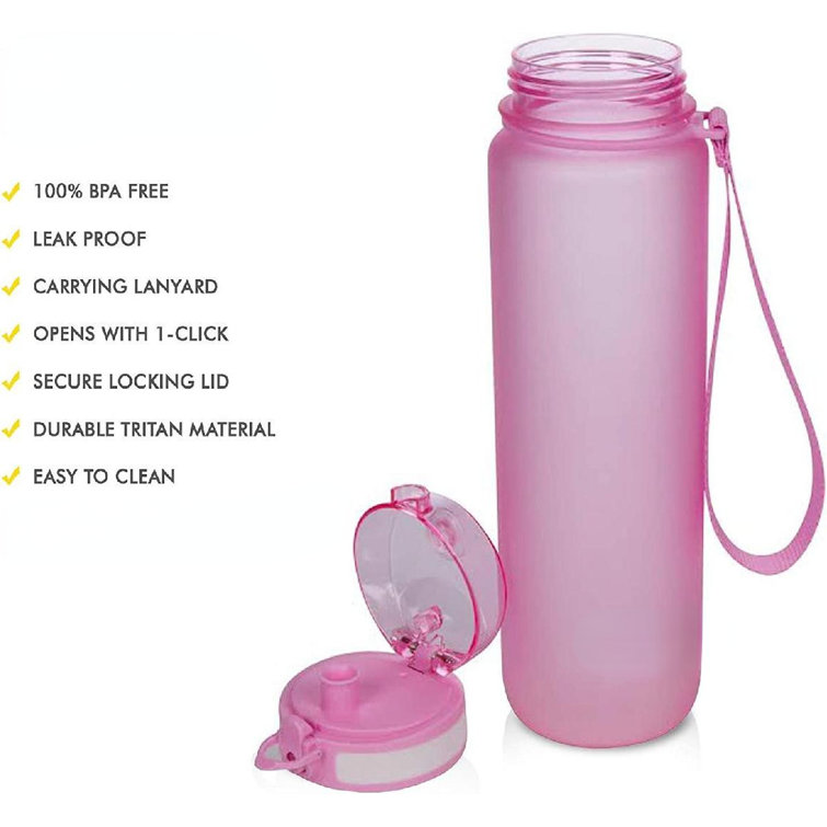 22oz Pink Flip Straw Reusable Water Bottle BpA Free