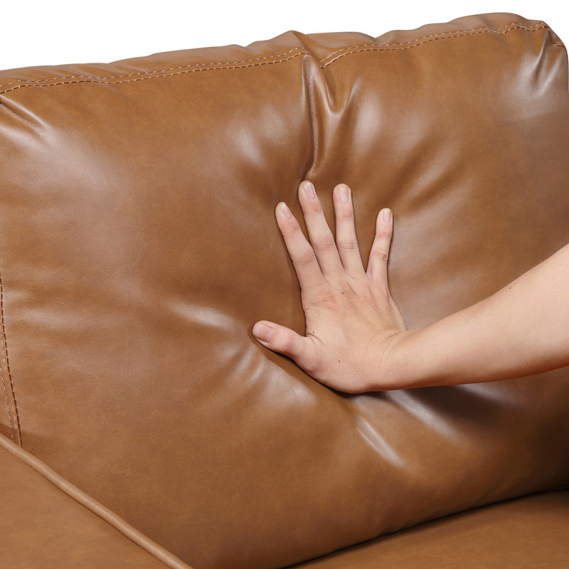 Causeuse rembourrée en similicuir de style moderne, canapé confortable, Similicuir brun
