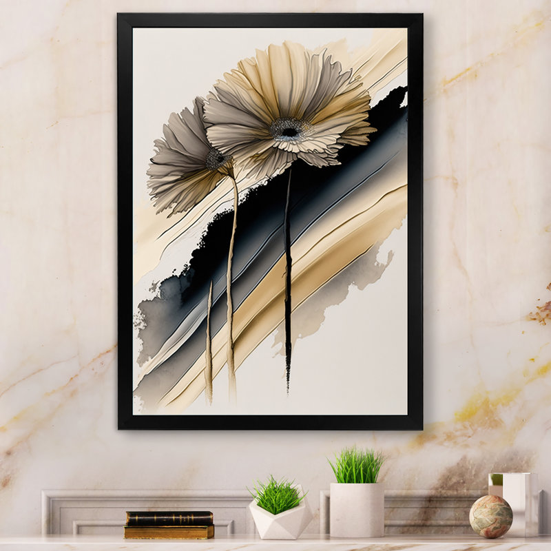 Multicolore Gerbera fleurs hyperréalistes V - reproduction sur toile, Impression noire sur toile encadrée, L 12 po x H 20 po