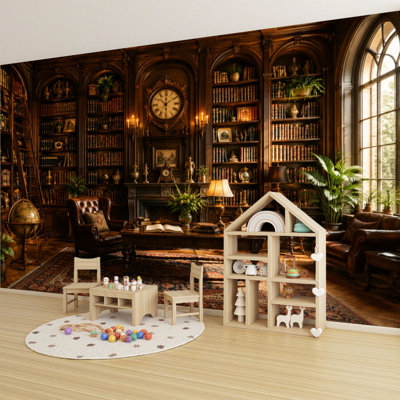 Peel and Stick Wallpaper Vintage Bookshelf Retro Library Old Books Classical Wall Murals 100"H x 144"W Removable PVC Wall Paper Self-Adhesive Wall Decor for Bedroom Living Room Home Office