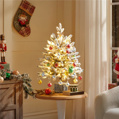 Pre-lit Potted Flocked Tabletop Christmas Tree