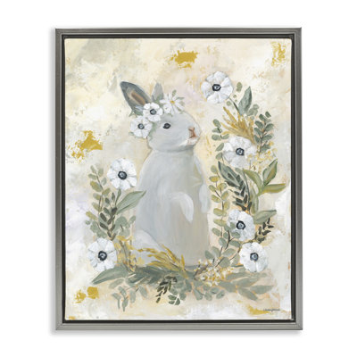 «Bunny with White Blooms Gray», art mural sur toile flottante par Mackenzie Kissell