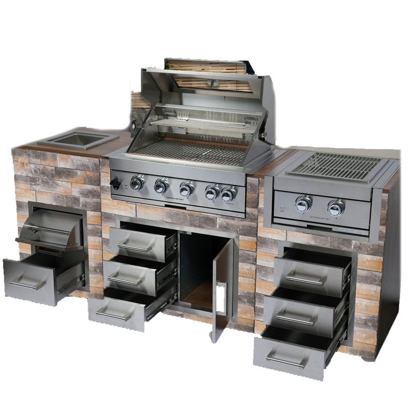 Cuisine d'extérieur à barbecue au gaz 32 po avec brûleur infrarouge, glacière et ensemble d'outils 32 po