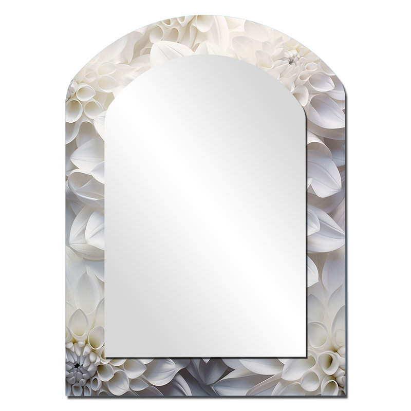 Minimalisme blanc Dahlia - miroir mural décoratif arche Dahlia, miroir asymétrique traditionnel, impression d'art en métal