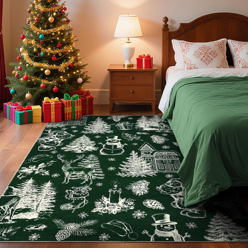 Washable Christmas Rug Non Slip Xmas Festival Christmas Tree Throw Carpet Low Pile Soft Small Rugs Holiday Decor Indoor Rugs for Kitchen Nursery Bedroom